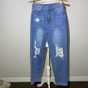 Shein Light Wash Ripped Detail Straight Leg Jeans